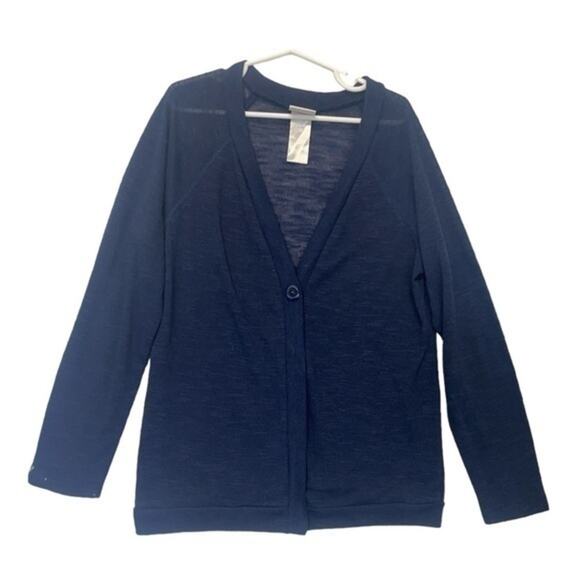 Navy Blue Burnout Cardigan Sweater Size 14 - Picture 1 of 7